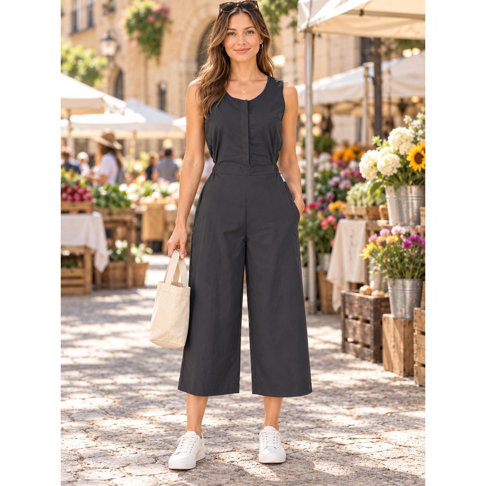 Columbia Firwood Crossing Sleeveless Wide Leg Jumpsuit Womens Small Black